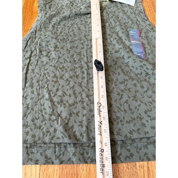 All In Motion XXL Sleeveless Boxy Fit Cropped Olive Green Floral Tank Top - Picture 6 of 8